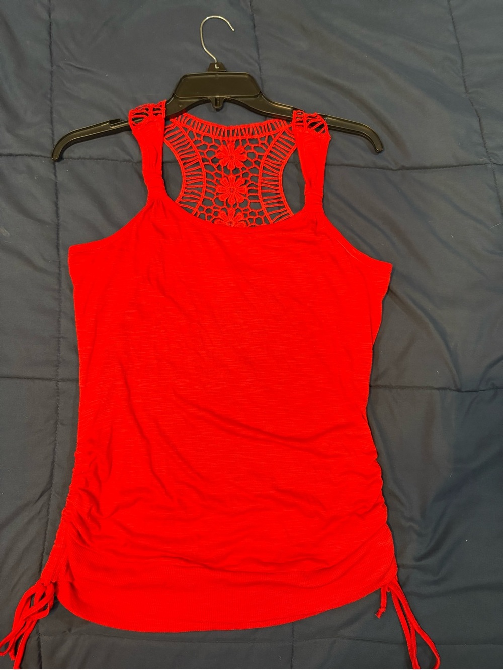 No Boundaries Red Crochet-Back Tank Top
